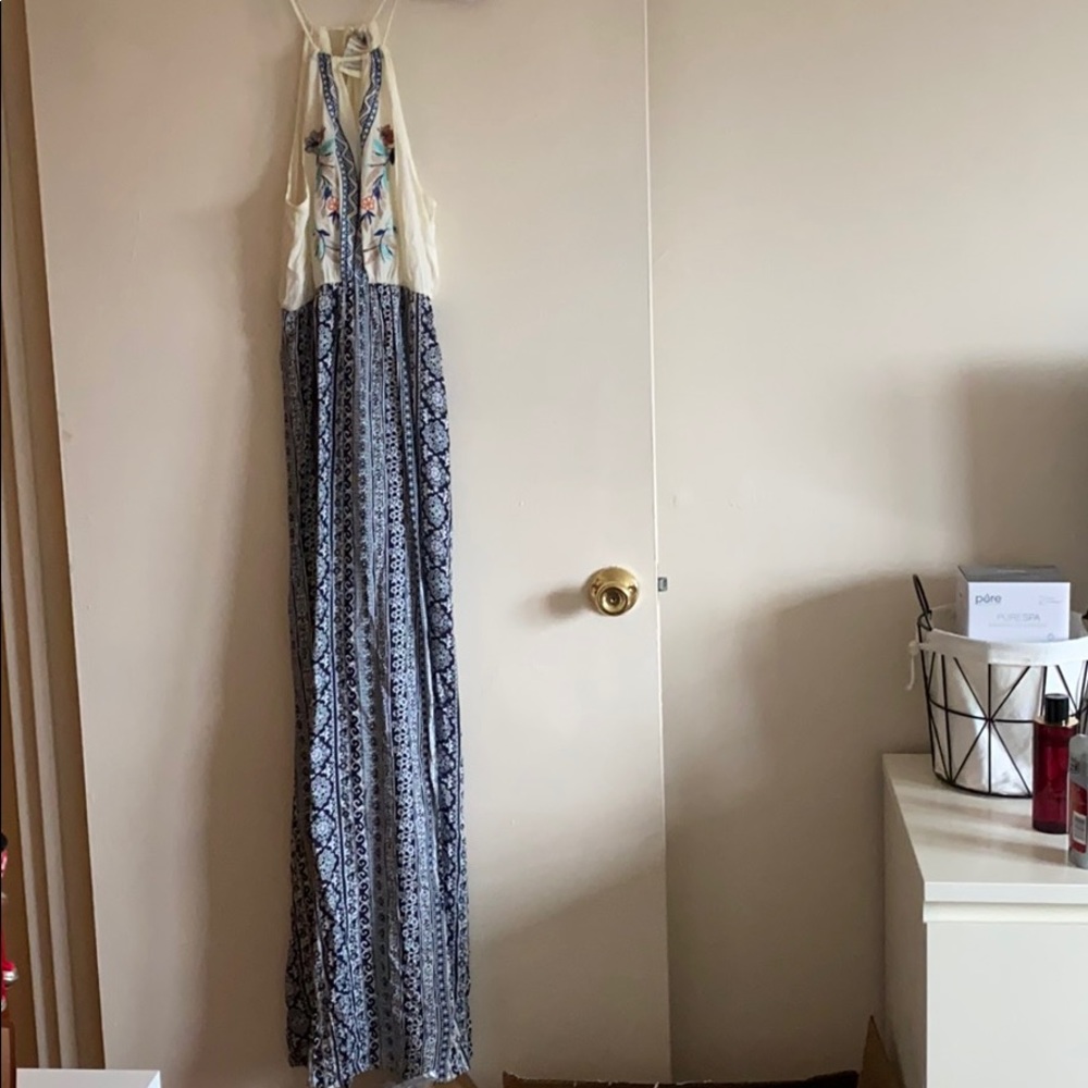 Navy blue pattern maxi dress